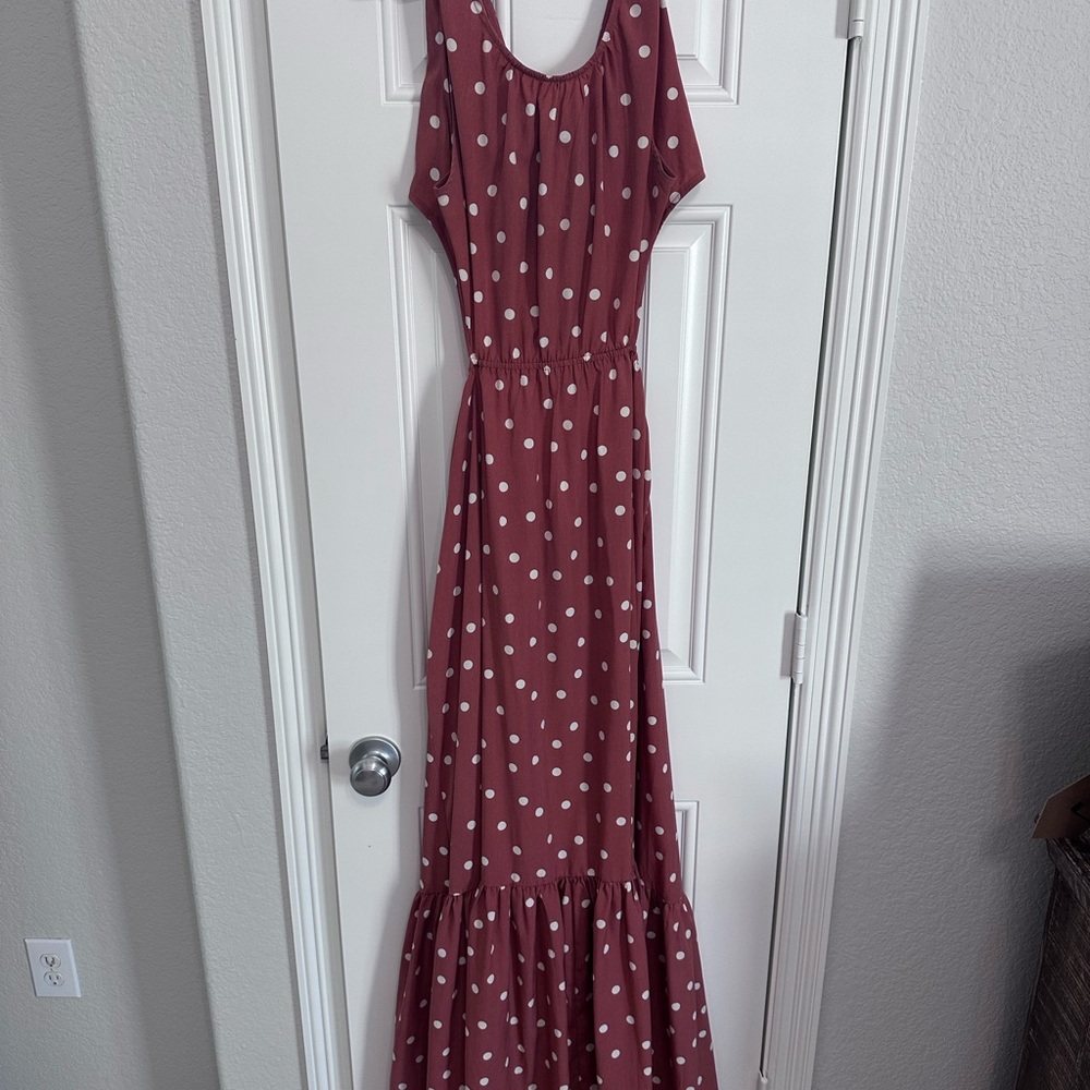 Orange Polka Dot Maxi Dress with cutout back